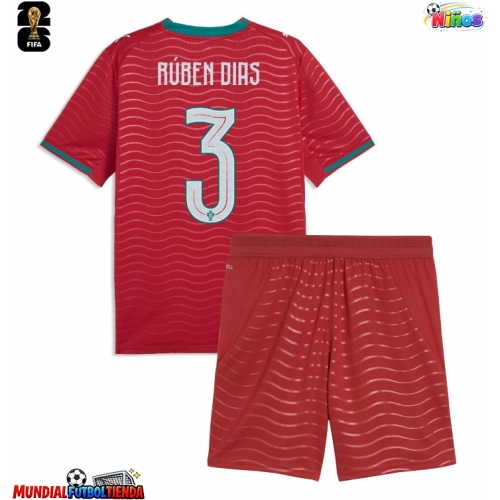 Camiseta Portugal Ruben Dias #3 Primera Equipación Replica Mundial 2026 para niños mangas cortas (+ Pantalones cortos)